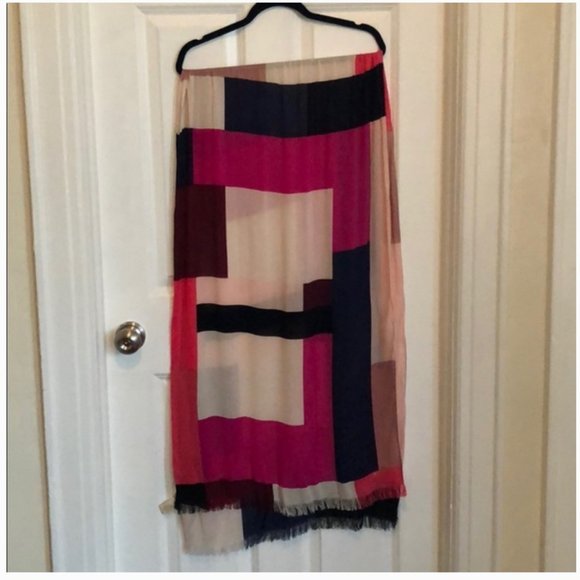 kate spade pink black white colorblock scarf nwot - Picture 2 of 8